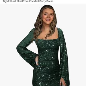 Elegant Green Sequin Party Dress